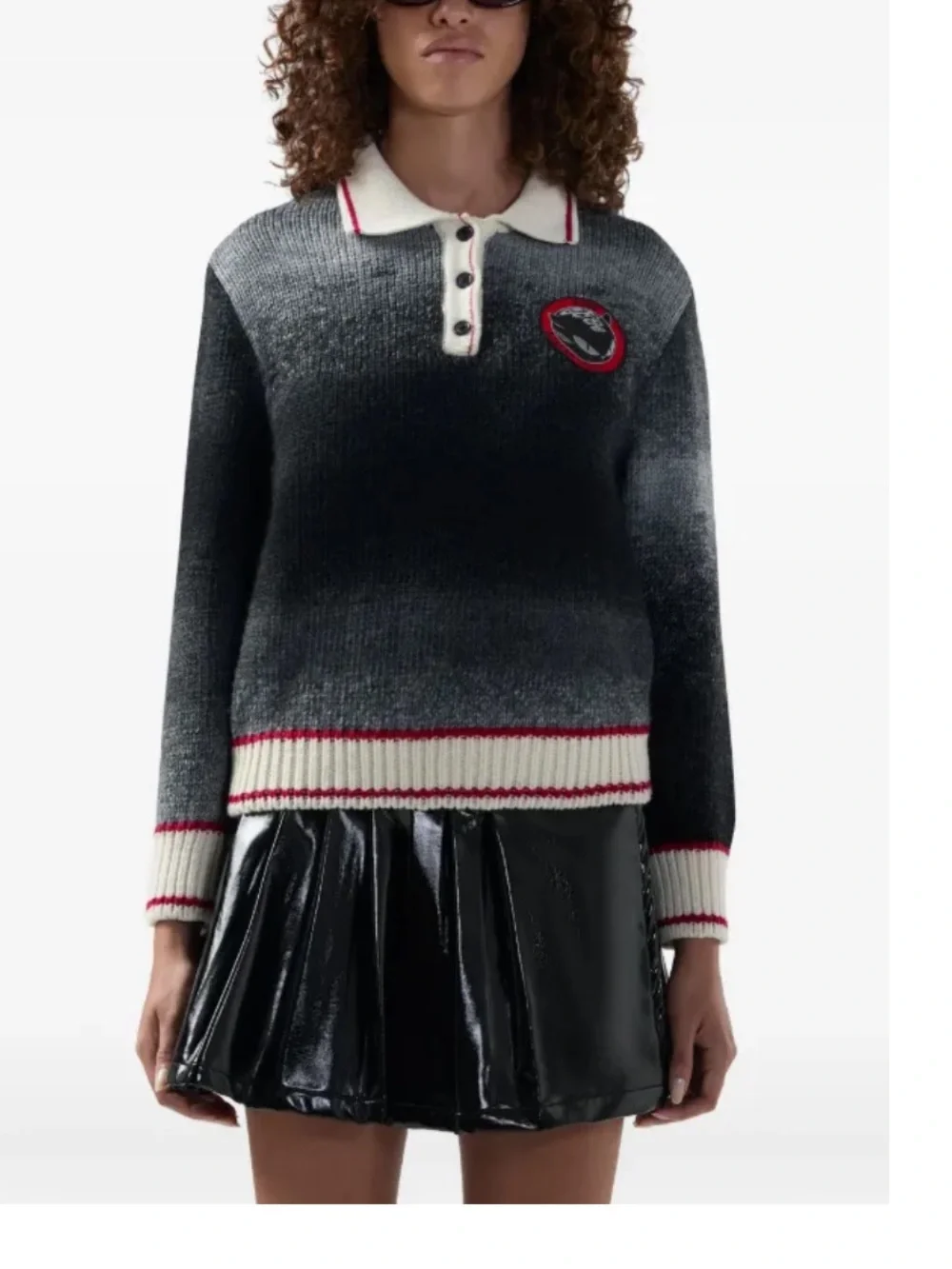 New GCDS Kittho Patch Braids Degrade Polo Shirt in Dark Grey